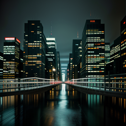 A blurred, impressionistic cityscape dissolving into a stream of code and algorithms.